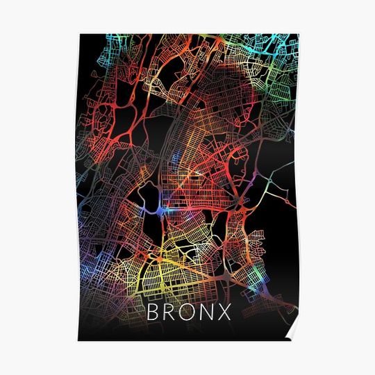 Discover Bronx New York City City Street Map Dark Mode Premium Matte Vertical Poster