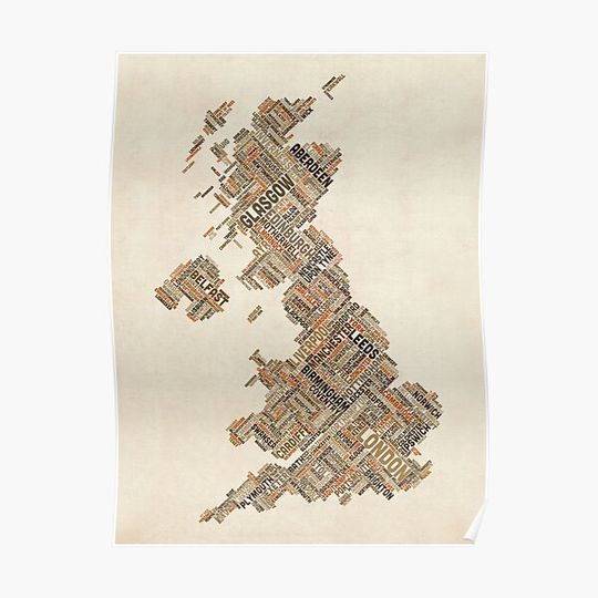 Discover Great Britain UK City Text Map Premium Matte Vertical Poster