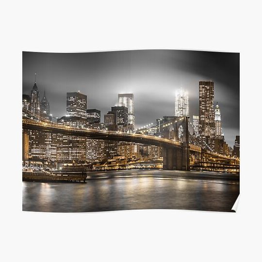 Discover Brooklyn Bridge with Lower Manhattan skyline Premium Matte Vertical Poster