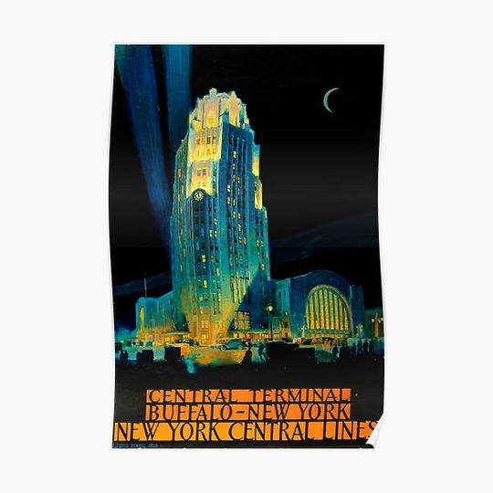 Discover Central Terminal Buffalo New York vintage travel poster Premium Matte Vertical Poster
