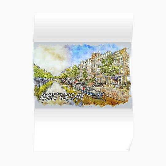 Discover Amsterdam Skyline New Year- Amsterdam Skyline Art Premium Matte Vertical Poster