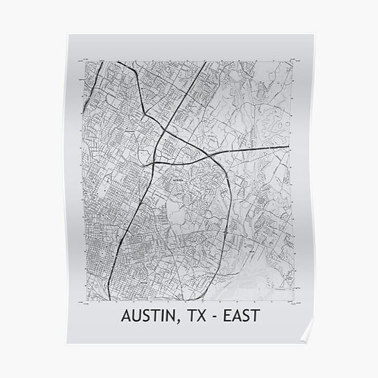 Discover Austin, TX - EAST Topographical Map Grey Premium Matte Vertical Poster