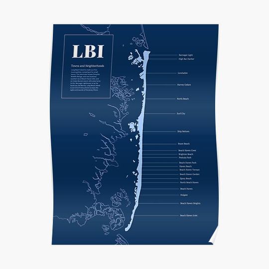 Discover LBI Long Beach Island, NJ Illustrated Town Map Premium Matte Vertical Poster