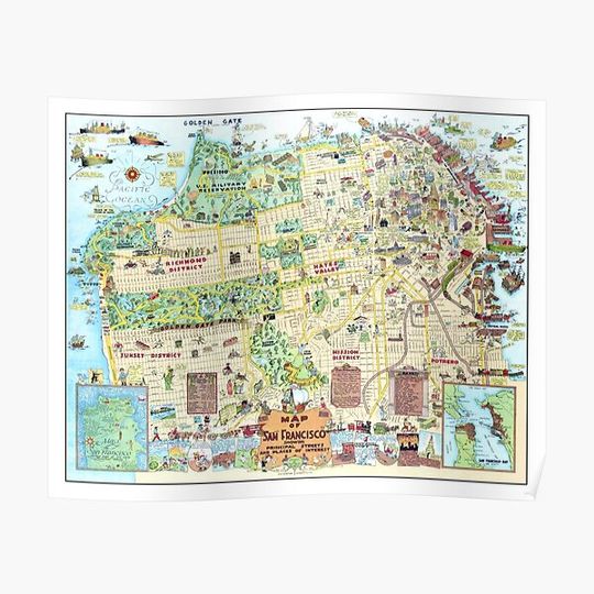 Discover Illustrated Map of San Francisco 1927 Premium Matte Vertical Poster