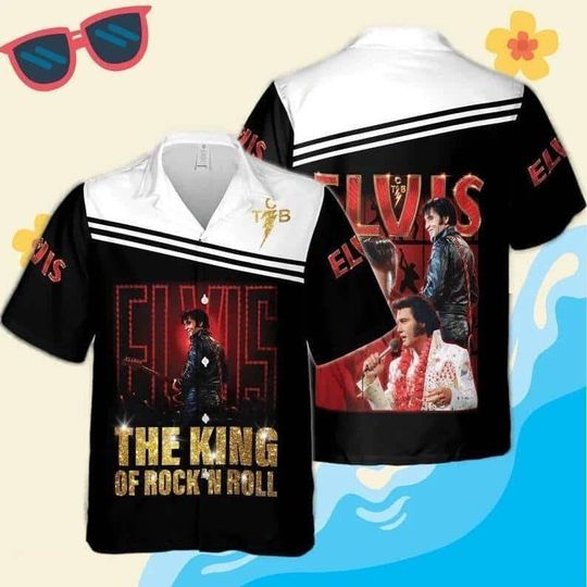 Discover Elvis Presley King Of Rock And Roll Hawaiian Shirt For Rock Fans, Elvis Presley Music Hawaiian Shirt