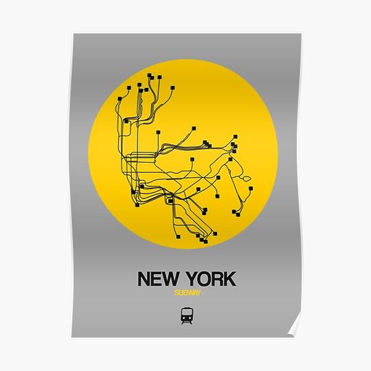 Discover New York Yellow Subway Map Premium Matte Vertical Poster