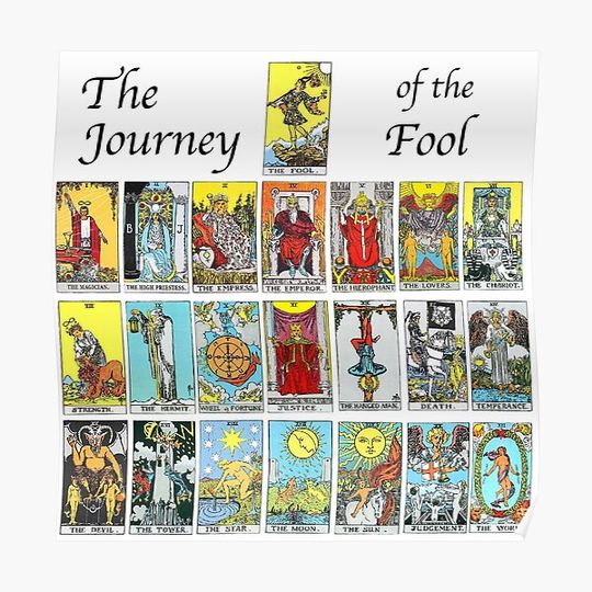 Discover The Journey of The Fool - Rider Waite Smith Tarot Card Deck Trumps Major Arcana 0-21 0-XXI Premium Matte Vertical Poster