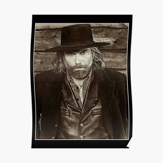 Discover Anson Mount as Cullen Bohannon in Hell on Wheels Against Wood Wall Premium Matte Vertical Poster