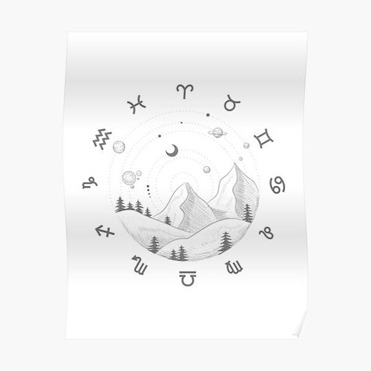 Discover Astrological Signs & Mountains Premium Matte Vertical Poster