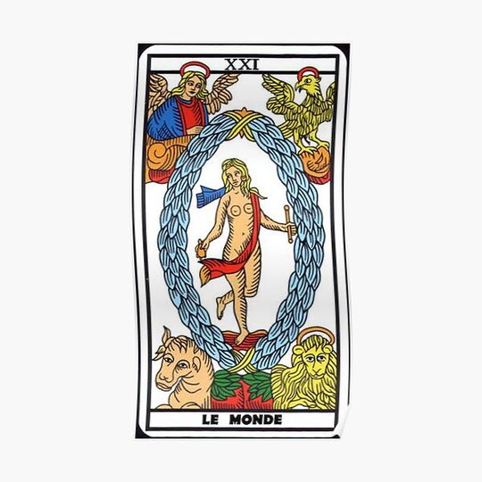 Discover Tarot Marseille The World card Medieval Art Premium Matte Vertical Poster