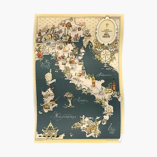Discover Gastronomic Map of Italy Premium Matte Vertical Poster