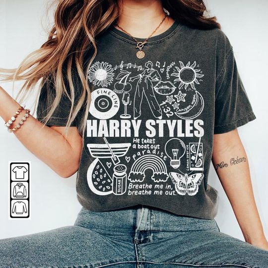 Discover Harry Doodle Art Shirt, Vintage Harry Merch Album Lyrics T-Shirt