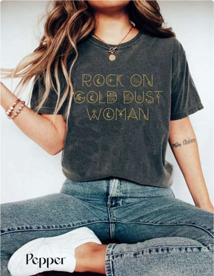 Discover Rock on Gold Dust Woman Festival Tshirt, workout concert tee
