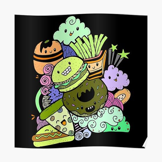 Discover Fast Food Doodle (black) #4 Premium Matte Vertical Poster