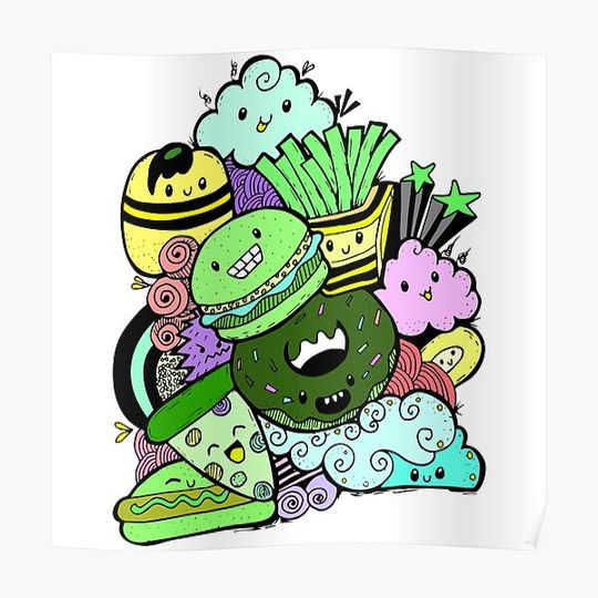 Discover Fast Food Doodle (white) #5 Premium Matte Vertical Poster