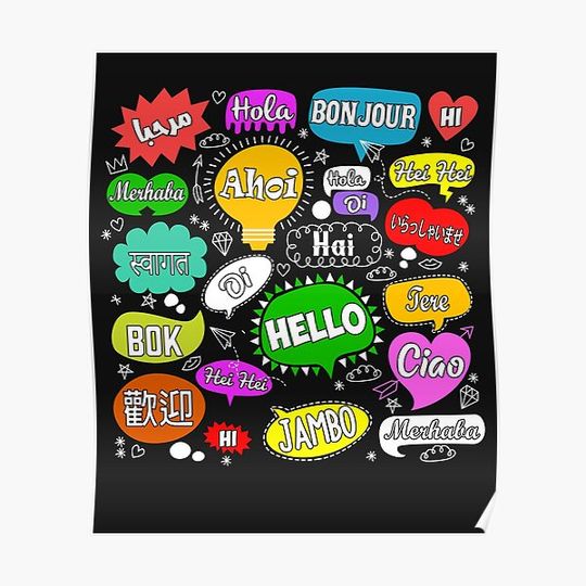 Discover Hello Word in Different Languages Funny Teacher Language Premium Matte Vertical Poster