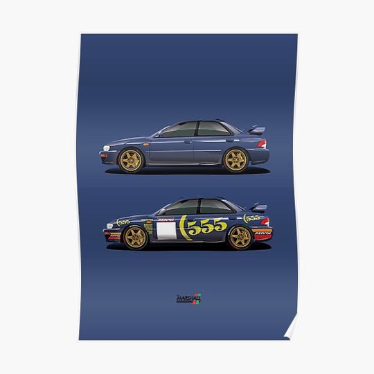 Discover Subaaru Impreza GC8 Stock Vs Rally Spec Premium Matte Vertical Poster