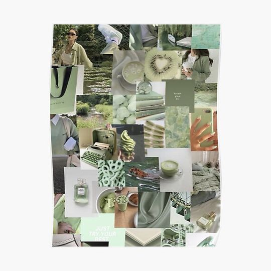 Discover sage green aesthetic collage Premium Matte Vertical Poster