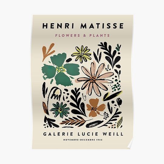 Discover Henri Matisse Flowers And Plants Galerie Lucie Weill November December 1966 - Matisse Flower Sketch Premium Matte Vertical Poster
