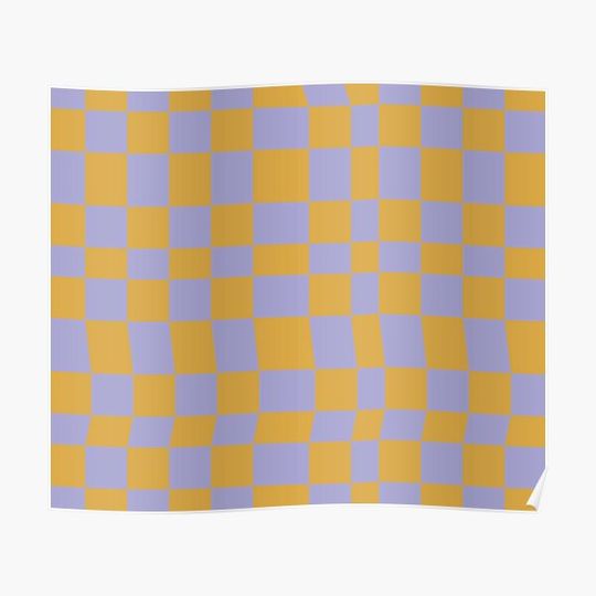 Discover orange and pastel blue checkered pattern Premium Matte Vertical Poster