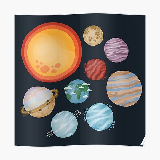 Discover Colorful solar system illustration Premium Matte Vertical Poster