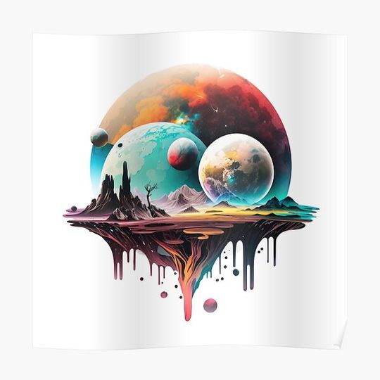 Discover Colorful Planets View From A Floating Island Premium Matte Vertical Poster