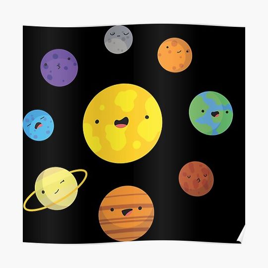 Discover Minimal Solar System Cartoon Premium Matte Vertical Poster
