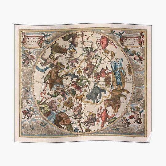 Discover Vintage Map Print - 1660 celestial map - Northern Celestial Hemisphere Premium Matte Vertical Poster
