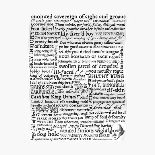 Discover Shakespeare Insults Black Text Edition (by incognita) Premium Matte Vertical Poster
