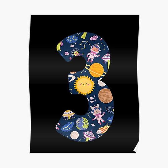 Discover Kids Kids Outer Space 3 Year Old Cute 3rd Birthday Party Planets, Cute, For Women Premium Matte Vertical Poster