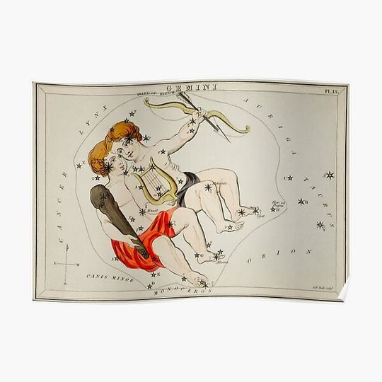 Discover Sidney Hall’s (1831) astronomical chart illustration of the zodiac Gemini Premium Matte Vertical Poster