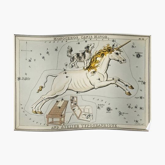 Discover Sidney Hall’s (1831) astronomical chart illustration of the Monoceros, Canis Minor Premium Matte Vertical Poster