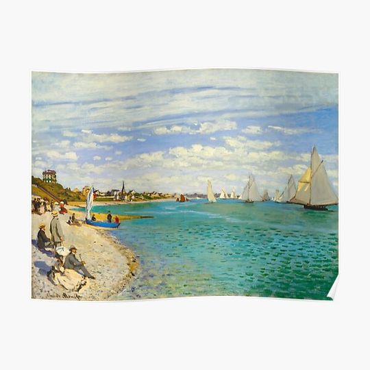 Discover CLAUDE MONET HD - The Beach at Sainte-Adresse (1867) Premium Matte Vertical Poster
