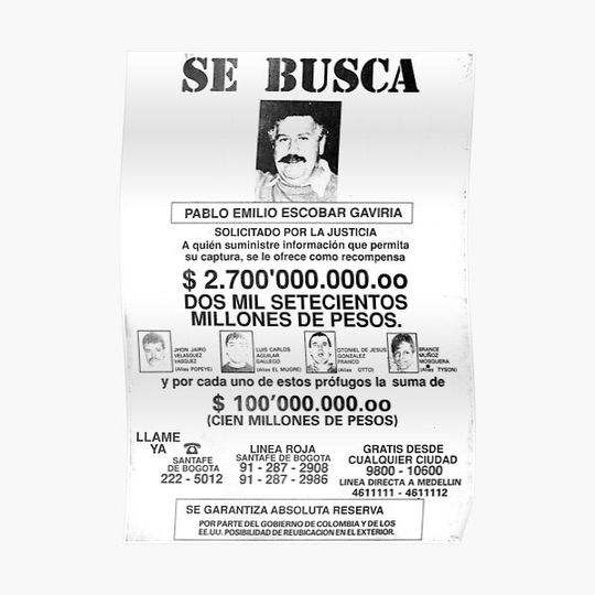 Discover Pablo Escobar wanted poster Premium Matte Vertical Poster