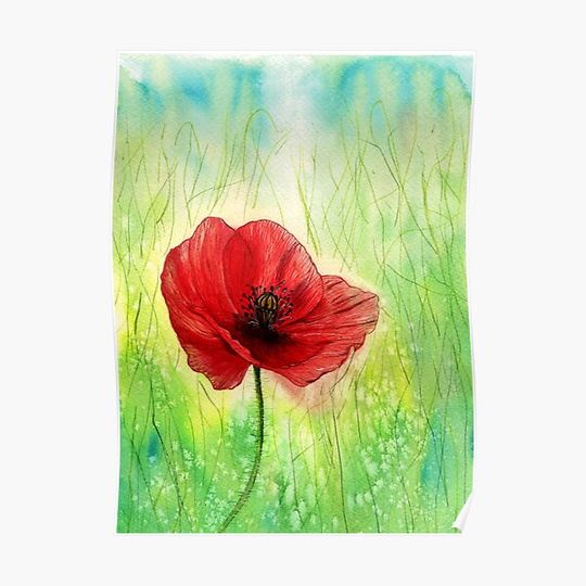 Discover Humble Watercolor Poppy Premium Matte Vertical Poster