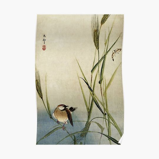 Discover Bird and butterfly by Ohara Koson Premium Matte Vertical Poster