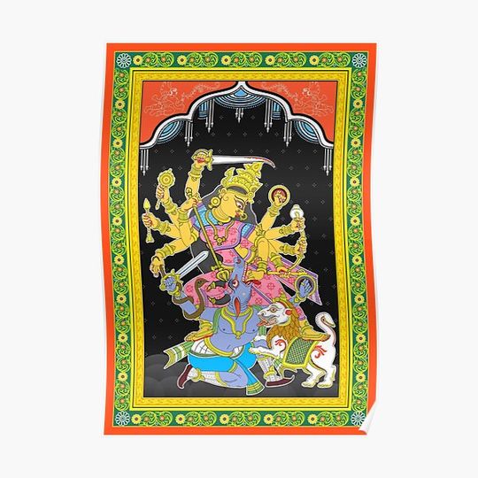 Discover Hindu Goddess Durga in Traditional art form called pattachitra Premium Matte Vertical Poster