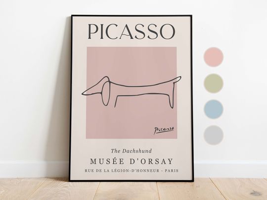 Discover Picasso - Dog, Exhibition Vintage Line Art Poster
