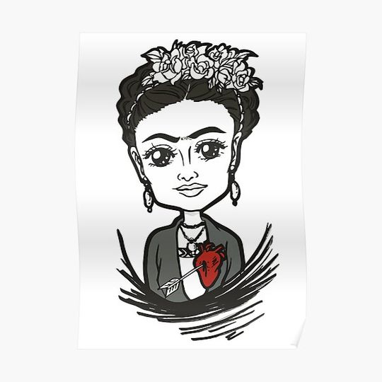 Discover Frida Kahlo - hand drawing caricature artwork Premium Matte Vertical Poster