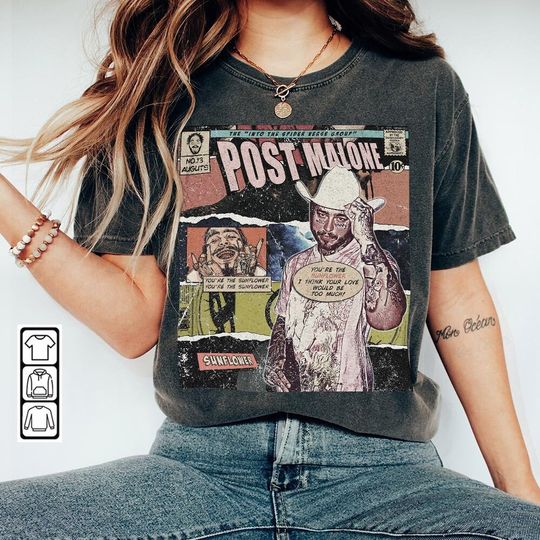 Discover Post Malone Comic Shirt, 90S Vintage Merch Book Art Into The Spider Verse Album World Tour T-Shirt
