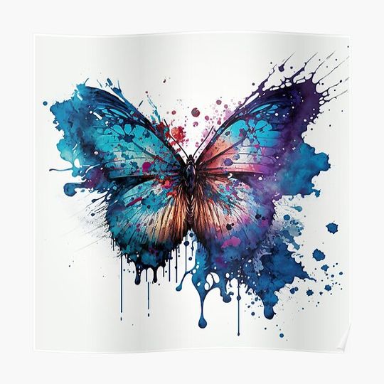 Discover Watercolor Butterfly Beautiful Colorful Art Premium Matte Vertical Poster