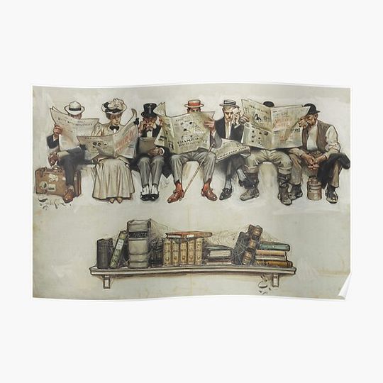 Discover Newspapers Over Books by J. C. Leyendecker - Vintage Art Premium Matte Vertical Poster