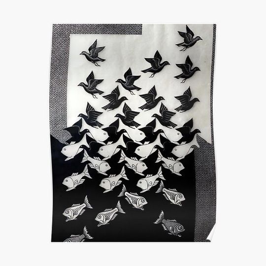 Discover Sky and Water II by M.C. Escher Premium Matte Vertical Poster