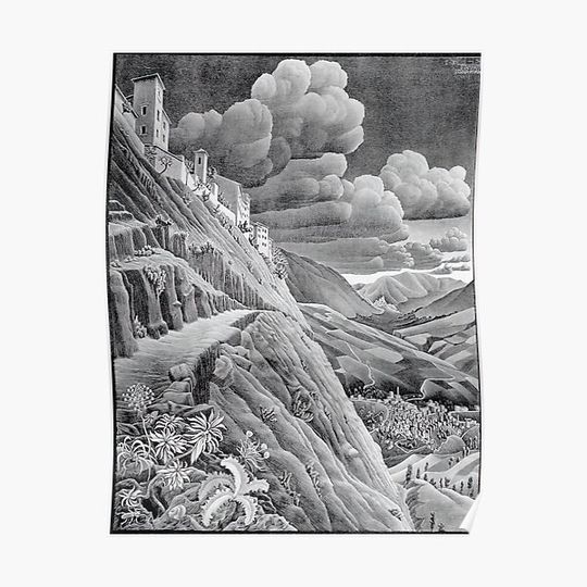 Discover Castrovalva (Mountain Village) by M.C. Escher Premium Matte Vertical Poster