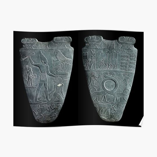 Discover Narmer palette (front and back) (on black) Premium Matte Vertical Poster