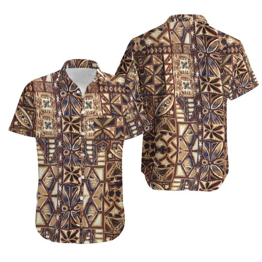 Discover Tapa Tiki Cotton Mod Loop Collar Hawaiian Shirt,