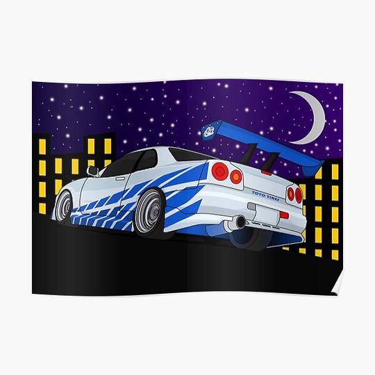 Discover 2 Fast 2 Furious R34 Skyline scene Premium Matte Vertical Poster