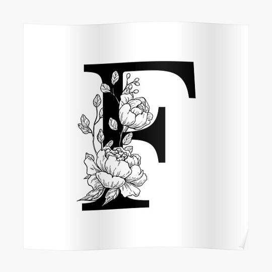 Discover F Botanical Monogram. Detailed Peony Drawing Premium Matte Vertical Poster