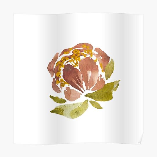 Discover Peony pink pastel flower green leaf watercolor Premium Matte Vertical Poster