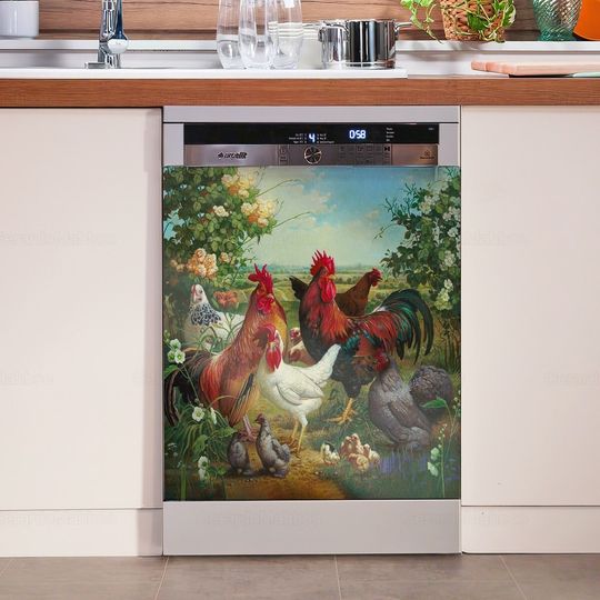 Discover Rooster Chicken Dishwasher Cover,  Funny Chicken Dishwasher Stickers